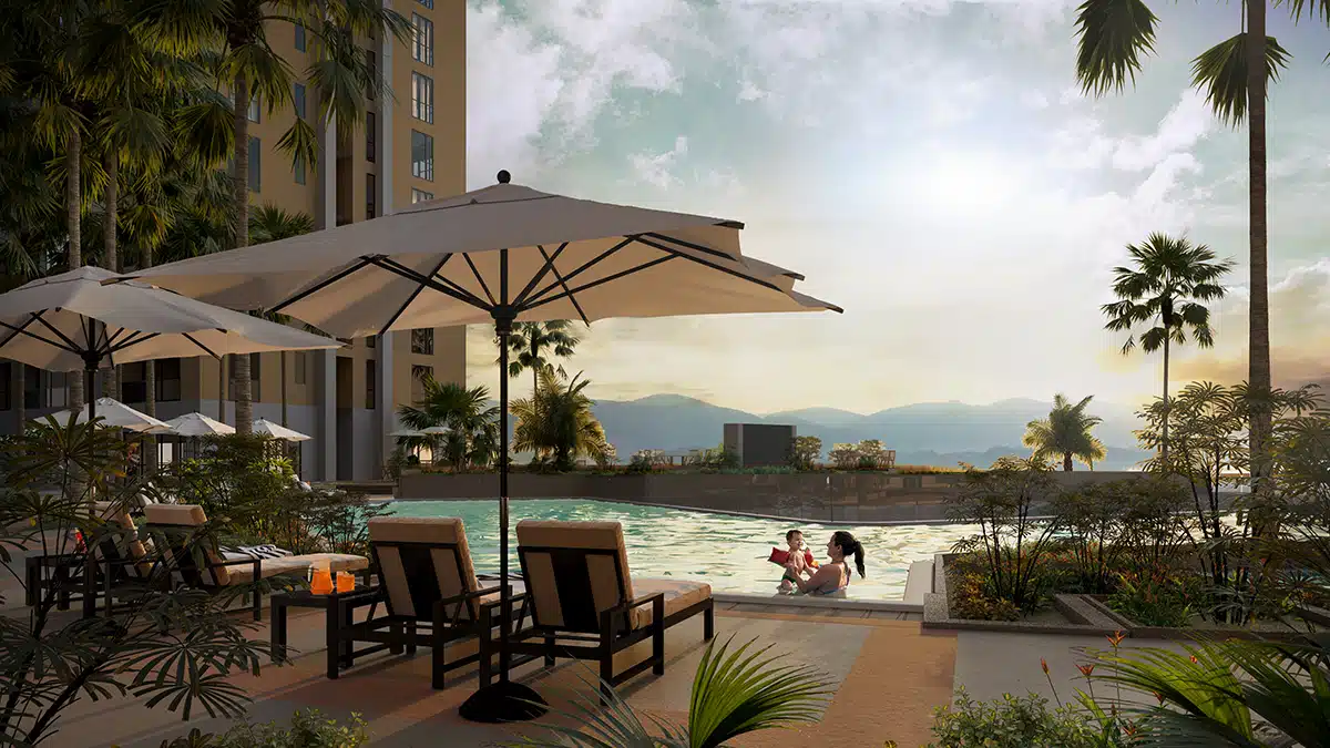 Resort-style leisure pool and deck